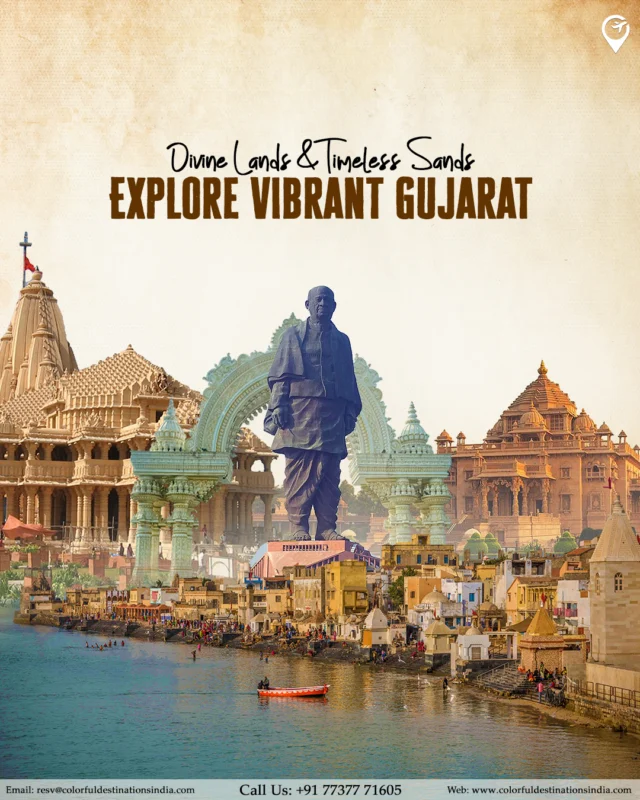 "Gujarat Unveiled – A Journey Through Culture, Faith & Coastal Charm"
From ancient temples and royal heritage to peaceful beaches and vibrant culture, Gujarat offers an experience that touches the soul. Whether you seek spiritual peace or scenic beauty – it’s all here.

📍 Plan your unforgettable escape with us!

📞 Call Us: +91 77377 71605
📧 Email: resv@colorfuldestinationsindia.com
🌐 Web: www.colorfuldestinationsindia.com
📱 Follow Us: @colorfuldestinationsindia

#ColorfulDestinationsIndia #GujaratTour #GujaratDiaries #SpiritualJourney #DwarkaSomnathDiu #GujaratTemples #GujaratTravel #IndianHeritage #BeachAndBlessings #IncredibleIndia #TravelWithColorfulDestinations #SomnathTemple #DwarkaTemple #DiuBeaches #GujaratTrip #CultureAndFaith #TravelIndia #ExploreGujarat #TempleTourIndia